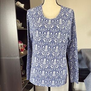 Talbots Women’s Size S LONG SLEEVE CREWNECK TEE - REINDEER TREES